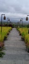 Cloudy sky village view stairs