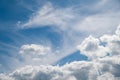 Cloudy sky. White cold clouds against the blue sky. Natural landscape background