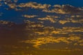 Cloudy sky in yellow red and blue sunset, in Caesarea ruins in the northwest Israel Royalty Free Stock Photo