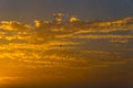 Cloudy sky in yellow red sunset, in Caesarea ruins in the northwest Israel Royalty Free Stock Photo