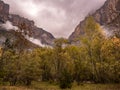 Cloudy and stormy valley in autumn in Ordesa National Park Royalty Free Stock Photo