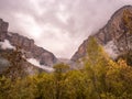 Cloudy and stormy valley in autumn in Ordesa National Park Royalty Free Stock Photo