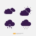 Cloudy, Sun Sunny Day, Rain Cloud Forecast, Lightning Rainy season. Weather Icons Collection Set Vector illustration Royalty Free Stock Photo