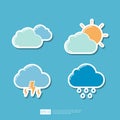 Cloudy, Sun Sunny Day, Rain Cloud Forecast, Lightning Rainy season. Weather Icons Collection Set Vector illustration Royalty Free Stock Photo