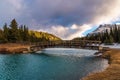 Sunlit Clouds Over A Banff Mountain Park Lake Royalty Free Stock Photo