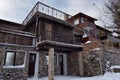 Cloudy, sunny winter day along the narrow streets of the town of Sozopol, Bulgaria