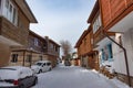 Cloudy, sunny winter day along the narrow streets of the town of Sozopol, Bulgaria