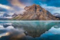 Cloudy Sunrise Bow Lake Mountain Reflections Royalty Free Stock Photo