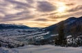 Cloudy sunrise over the mountainous rural area Royalty Free Stock Photo