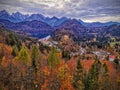 Cloudy sunset with autumn color over Hohenschwangau castle Royalty Free Stock Photo