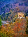 Cloudy sunset with autumn color over Hohenschwangau castle Royalty Free Stock Photo