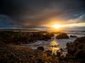 cloudy sunset on liencres beach Cantabria - Spain - coastal landscape Royalty Free Stock Photo