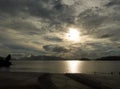 Cloudy sunset in Niteroi beach with Rio de Janeiro landscape in background