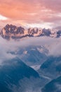 Cloudy Sunset over Iconic Mont-Blanc Mountains Range and Glaciers Royalty Free Stock Photo