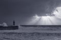 Cloudy sunset with sunbeams in the Oporto coast