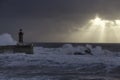 Cloudy sunset with sunbeams in the Oporto coast