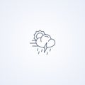 Cloudy, thunderstorm, rain and wind, vector best gray line icon