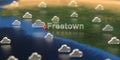 Cloudy weather icons near Freetown city on the map, weather forecast related 3D rendering