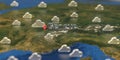 Cloudy weather icons near Geneve city on the map, weather forecast related 3D rendering