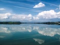 Cloudy weather and perfect reflection in the lake.