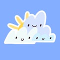 Three cute clouds blocking the sun. Cloudy Weather Sticker.