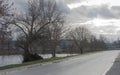 A cloudy, winter and rainy day in the industrial district of Ostrowiec by the pond.