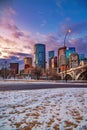 Cloudy Winter Sunrise Over Downtown Calgary Royalty Free Stock Photo