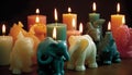 A clourful elephant-shaped candles on a table ai, ai generative, illustration