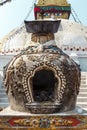 A clourful prayer oven standing in front of Boudhinath Temple in Kathmandu, Nepal, Asia Royalty Free Stock Photo