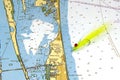 A Clouser Fly on a Nautical Chart Royalty Free Stock Photo