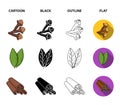 Clove, bay leaf, nutmeg, cinnamon.Herbs and spices set collection icons in cartoon,black,outline,flat style vector Royalty Free Stock Photo