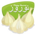 Clove of Garlics with Green Sign for Nowruz, Vector Illustration