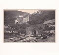 Vintage black and white postcard of Clovelly, Devon, UK