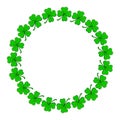 Clover circle frame. Vector design with four leaf shamrock. Holiday saint patrick day background template Royalty Free Stock Photo