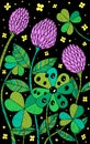 Clover - floral illustration. colorful plant drawing. Graphic psychedelic multicolored line art. Vector artwork