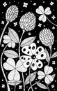 Clover - flower illustration. Black and white ink floral drawing. Coloring book for adults. Line art. Vector artwork