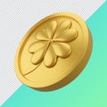 4Clover with four leafs coin., st patrick`s day symbol 3d render., clipping paht