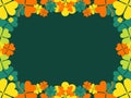 Clover frame. St. Patrick`s frame with shamrock. Borders with four-leaf clover. Design a template for invitations, leaflets and