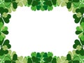 Clover frame. St. Patrick`s frame with shamrock. Borders with four-leaf clover. Design a template for invitations, leaflets and