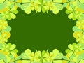 Clover frame. St. Patrick`s frame with shamrock. Borders with four-leaf clover. Design a template for invitations, leaflets and