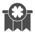 Clover garland solid icon. Patrick day with hanging garlands and shamrock glyph style pictogram on white background