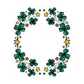 Clover garland on white background. St Patrick day greeting card with shamrock wreath. Irish. Vector flat illustration