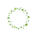 Clover garland on white background. St Patrick day greeting card with shamrock wreath and sky