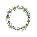 Clover garland with wreath from black branches and twigs on white background