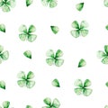 Clover green leaf watercolor seamless pattern
