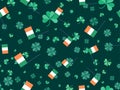 Clover and Irish flag seamless pattern for Saint Patrick`s Day. Four-leafed and three-leafed clover. Background for printing on Royalty Free Stock Photo