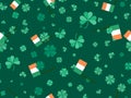 Clover and Irish flag seamless pattern for Saint Patrick`s Day. Four-leafed and three-leafed clover. Royalty Free Stock Photo