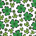 Clover leaf hand drawn doodle seamless pattern vector illustration on white background. St Patrick`s Day symbol, Irish Royalty Free Stock Photo