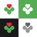 Clover leaf and heart logo icon, four leaves clover symbol - Vector