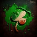 Clover leaf in spilled green paint isolated. st. patrick\'s day background with soft lighting